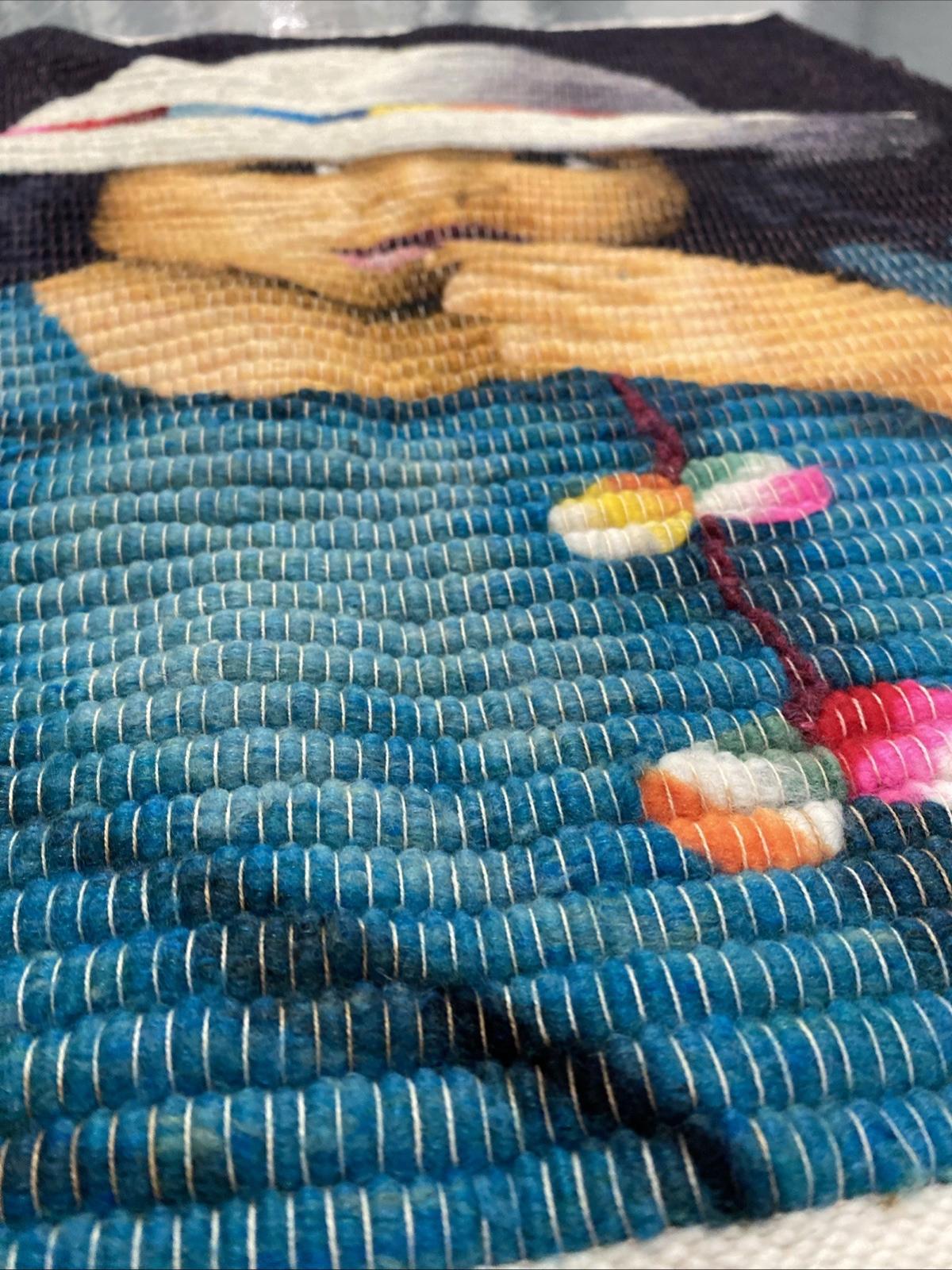 Large Hand Woven South American Folk Art Tapestry Indigenous Child 29.5” X 24”