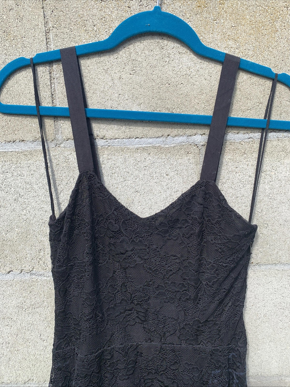 FREE PEOPLE $158 Black & Blue Lace Sweetheart Skater Dress S