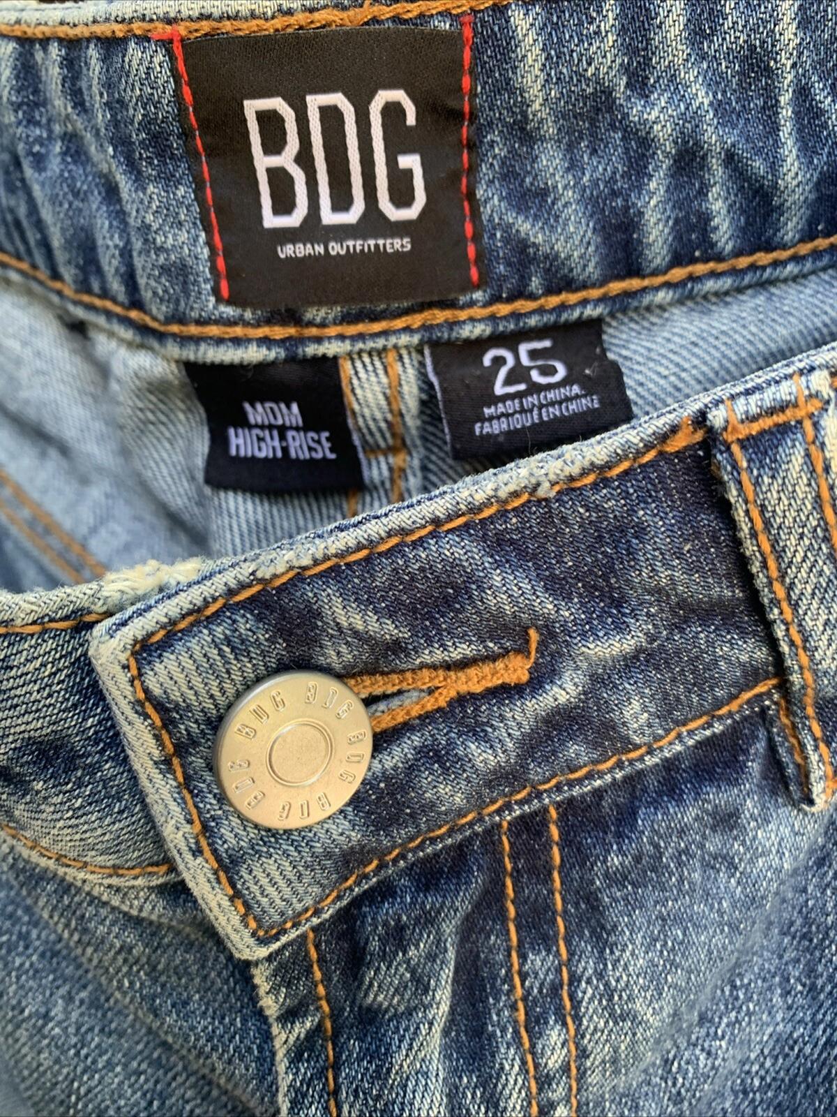 Rad! BDG High Rise Blue Denim & Black Leather Mom Jeans Size 25