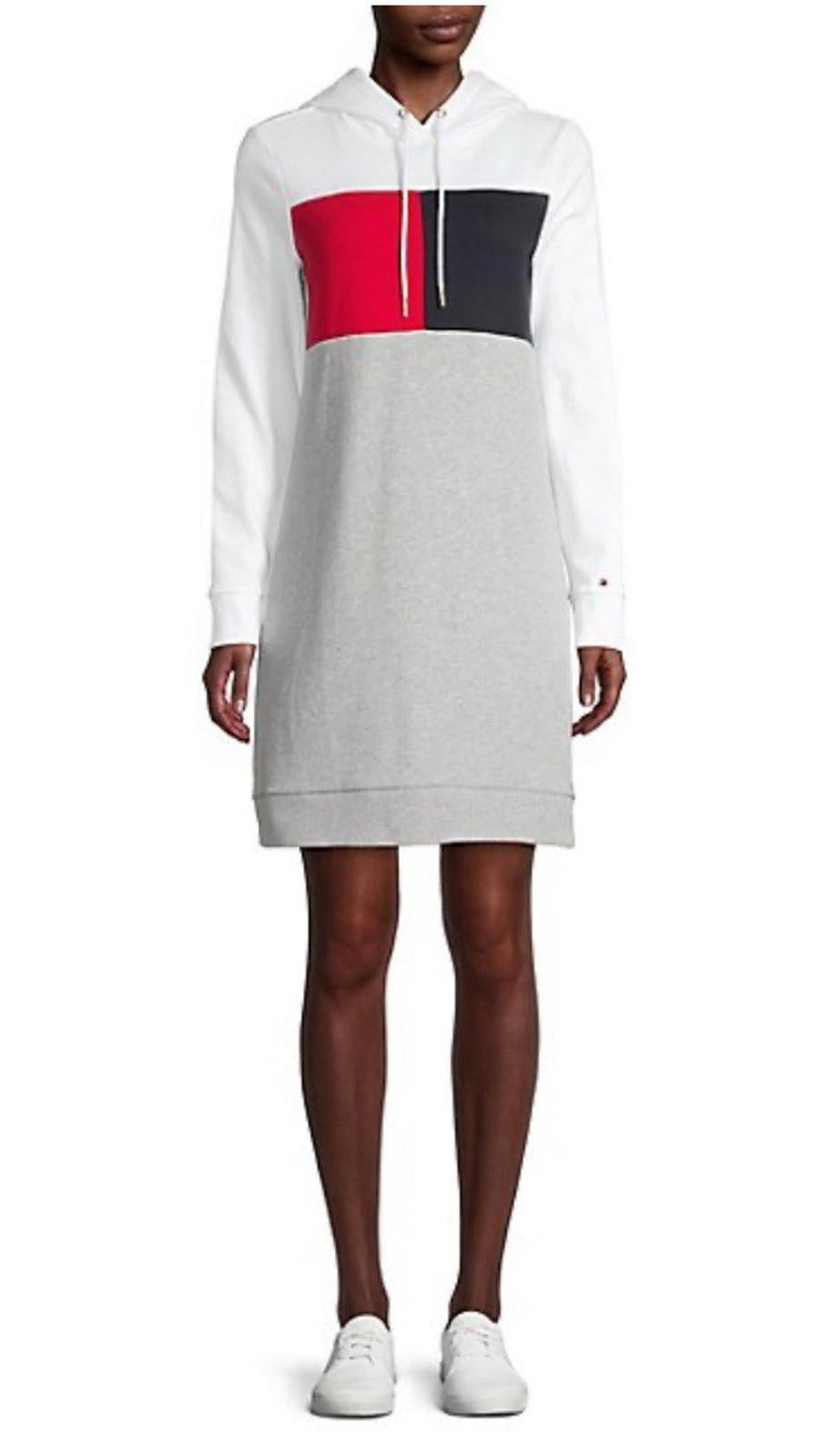 VTG Tommy Hilfiger Long Sleeve Sneaker Hooded Sweatshirt Dress Size Xs