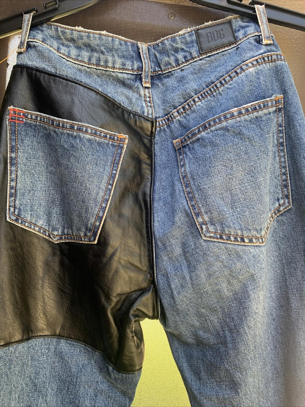 Rad! BDG High Rise Blue Denim & Black Leather Mom Jeans Size 25