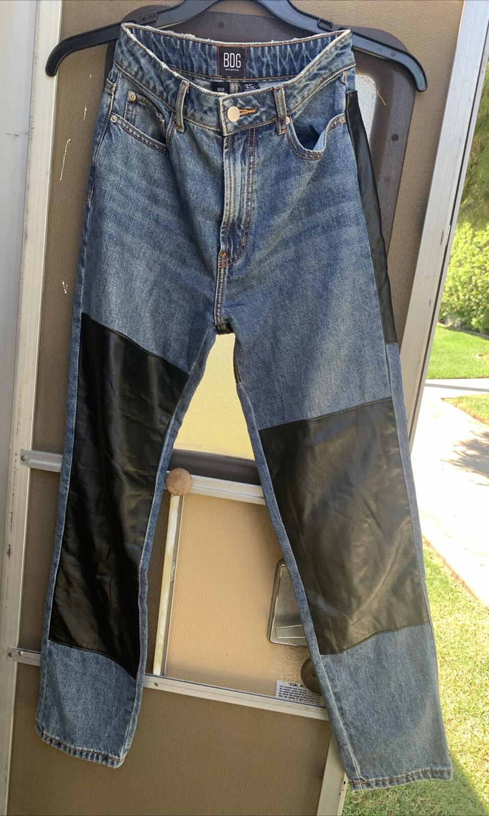 Rad! BDG High Rise Blue Denim & Black Leather Mom Jeans Size 25