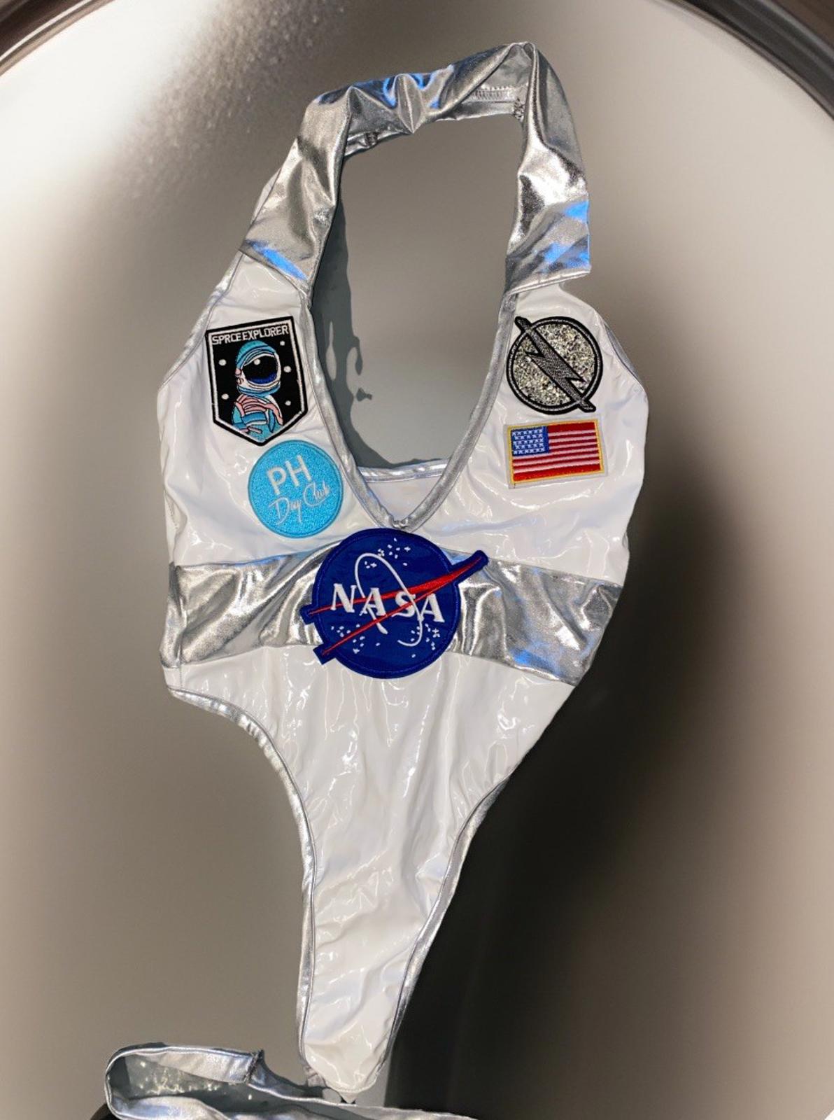 Penthouse DayClub Hollywood Sexy Astronaut Bottle Server Outfit Silver Garters S