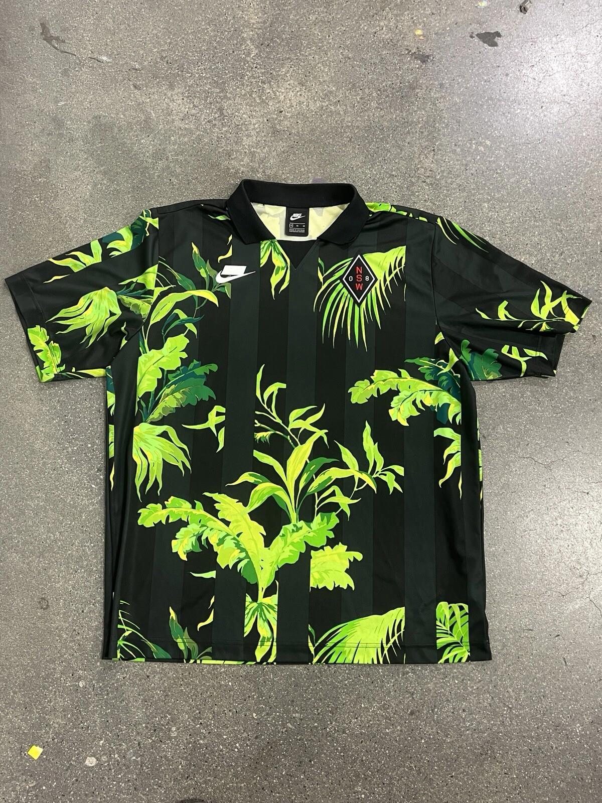 Nike Soccer Jersey NSW 08 Floral Hawaiian Polo Shirt Mens Size XL Black Green