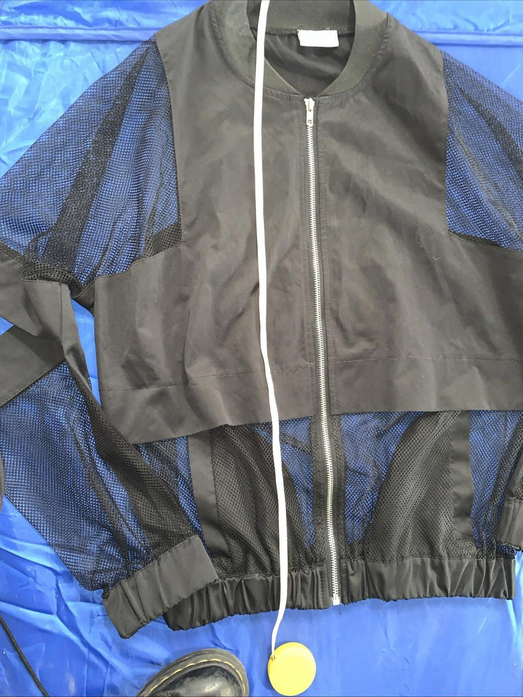 Marigold Shadows Fishnet Open Elbow Windbreaker Jacket Womens Size Medium