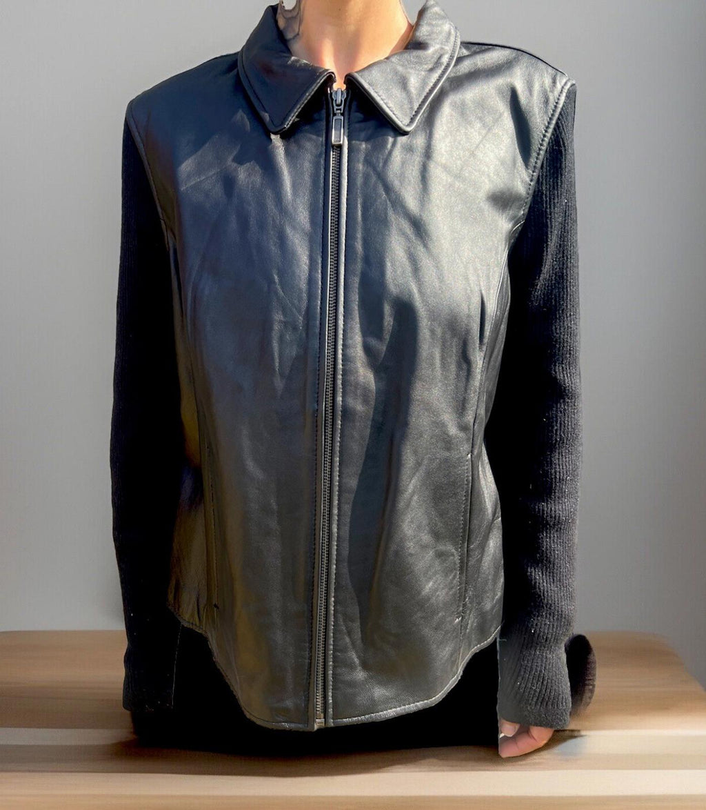 Jaclyn Smith Classic Leather Long Sleeve Black Zip Up Jacket