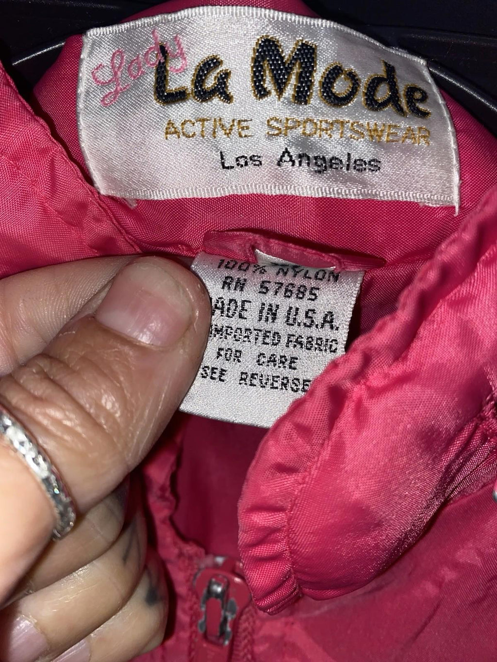 Vintage 1980s Lady La Mode Hot Pink Windbreaker Jacket Zipper Pockets Medium