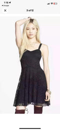 FREE PEOPLE $158 Black & Blue Lace Sweetheart Skater Dress S