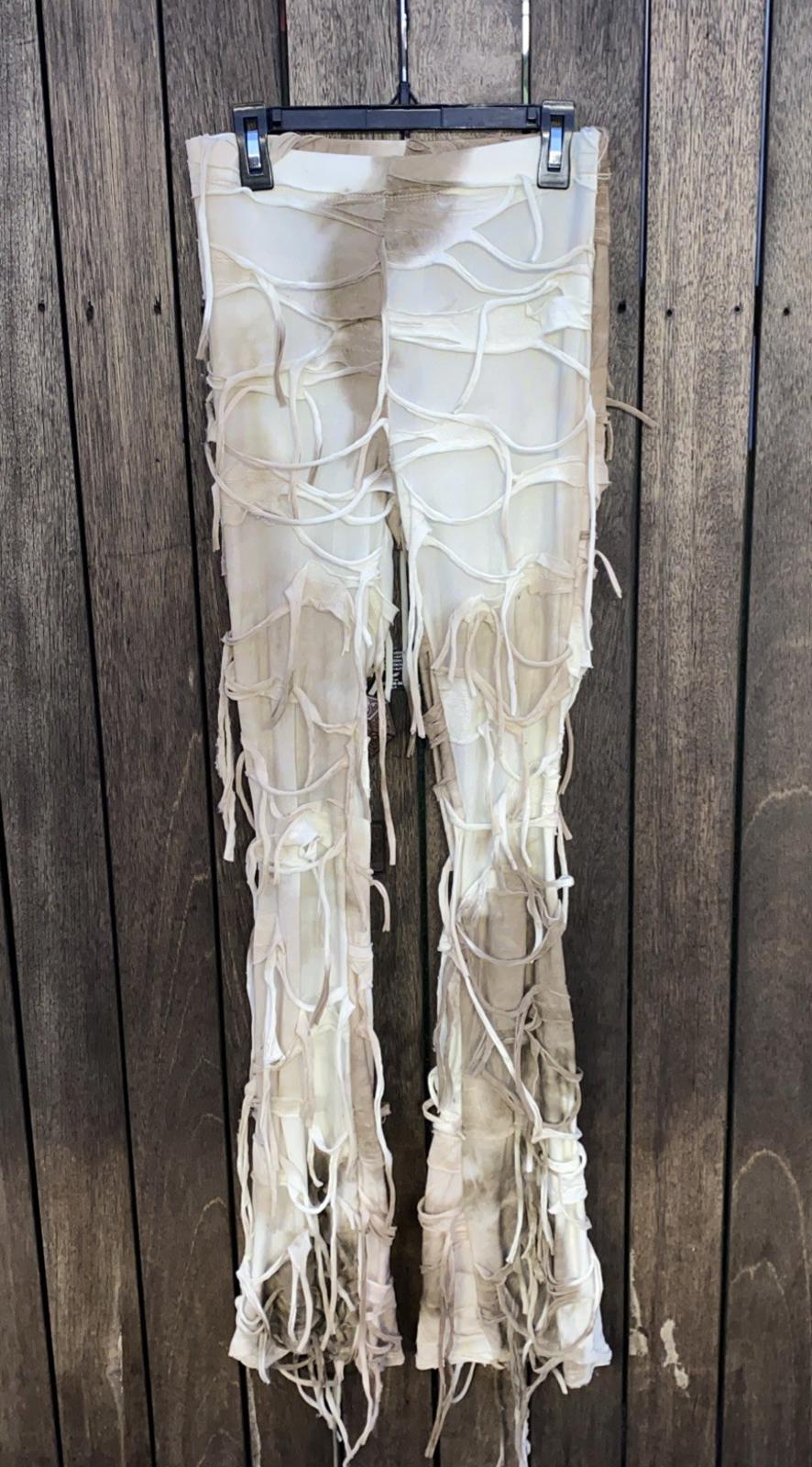 FESTY Beige & White Tie-dye Distressed K Too Flare Leg Pants Stretchy XS/Small