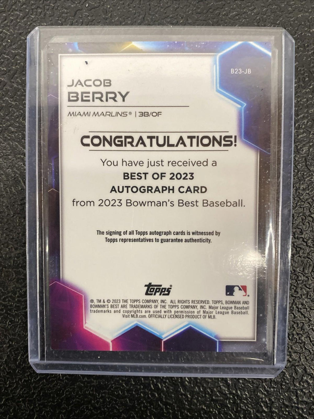 2023 Bowman's Best - Best of 2023 Autographs Jacob Berry #B23-JB Refractor (AU,