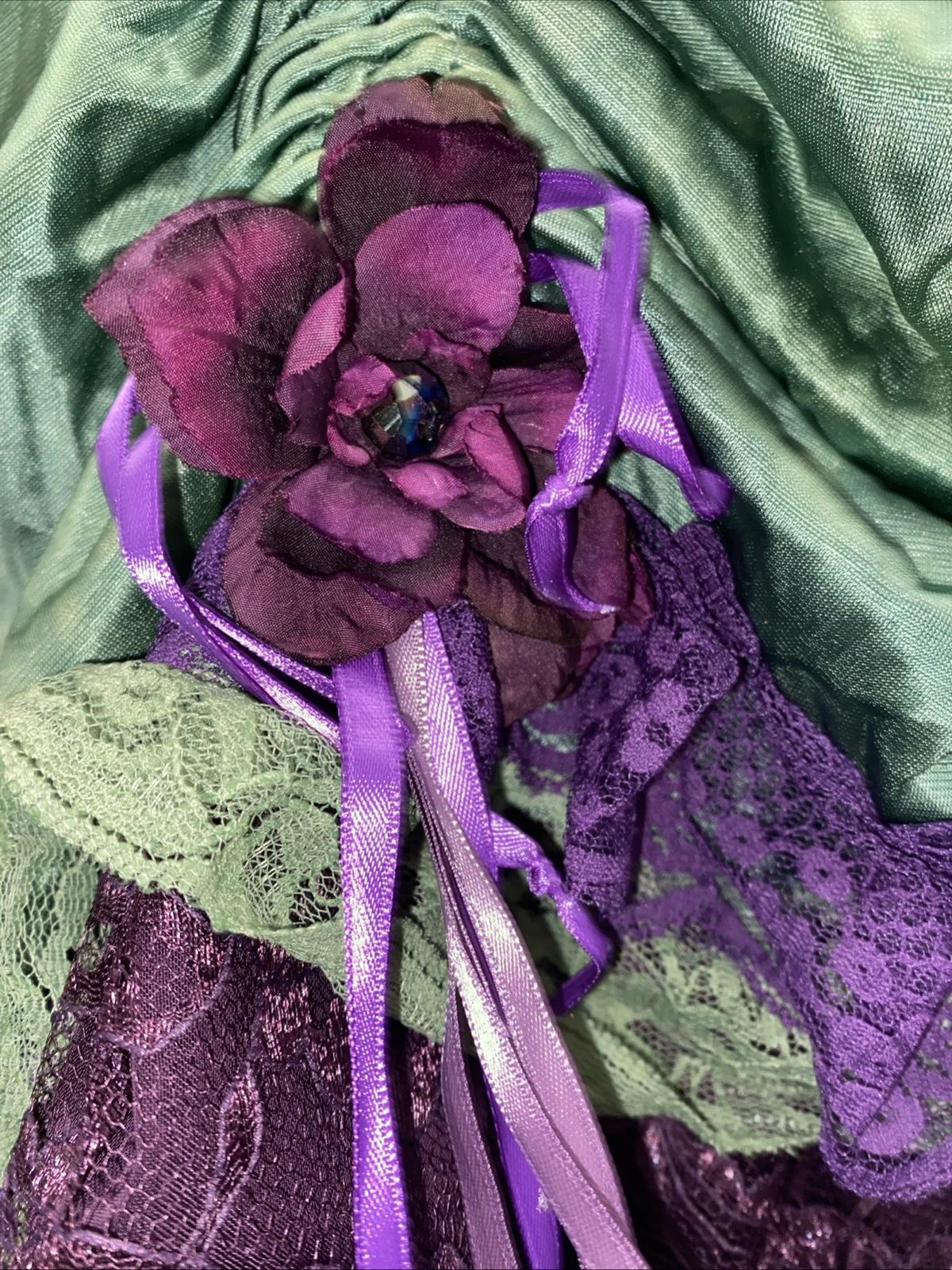 Handmade VTG Tinkerbell Flapper Style Dress W/ Beaded Purple Flower Appliqués XL