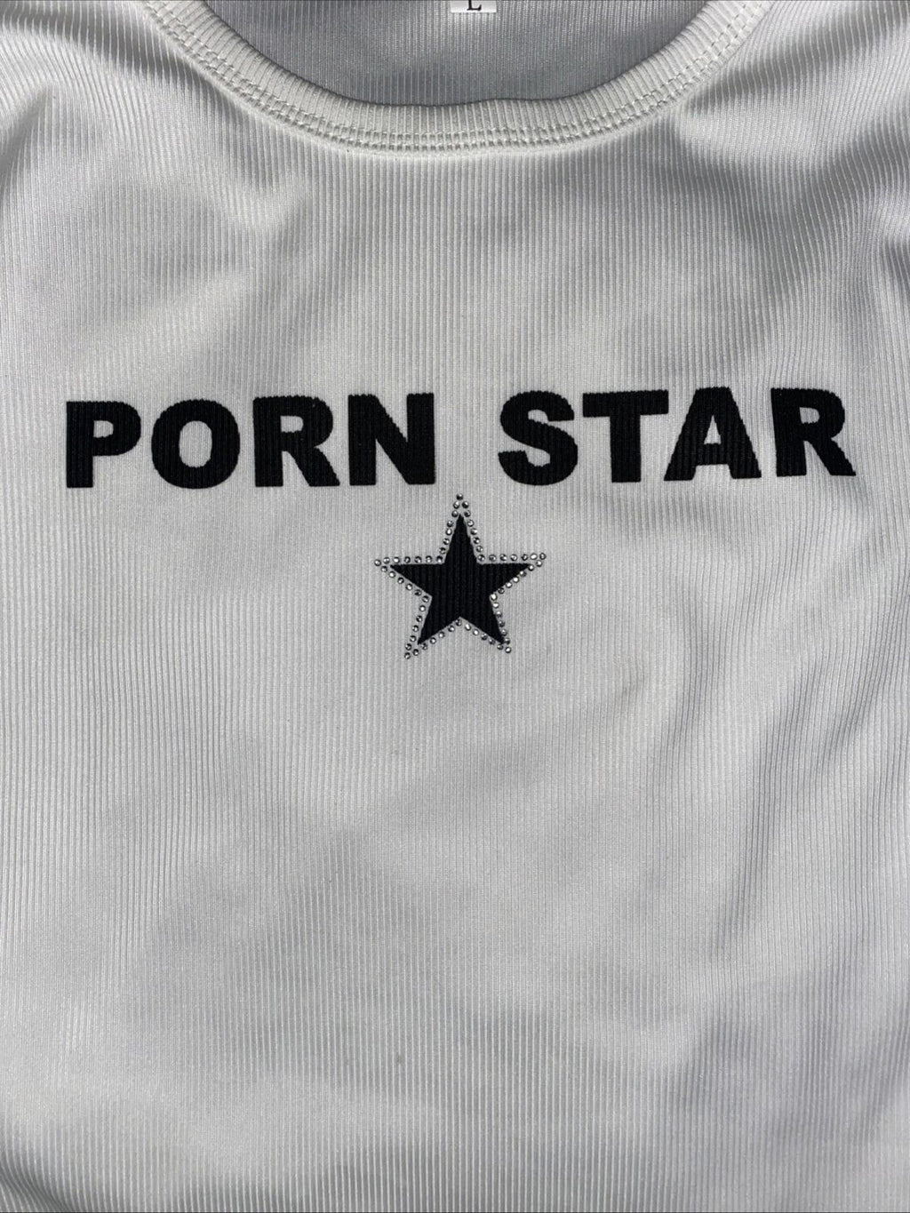 Porn Star White Slingshot Style Cropped Tank Top Womens Large