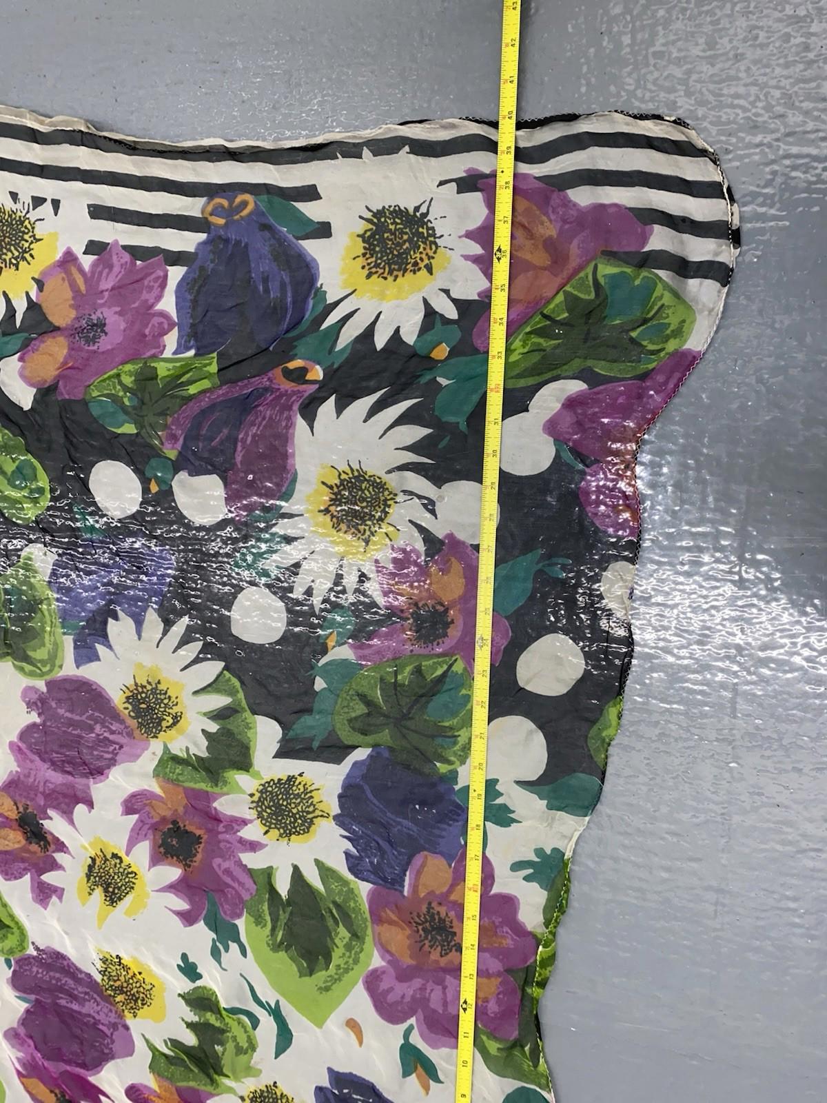 Hand rolled 1980’s Vintage Striped Floral Print Scarf Sheer 40x40