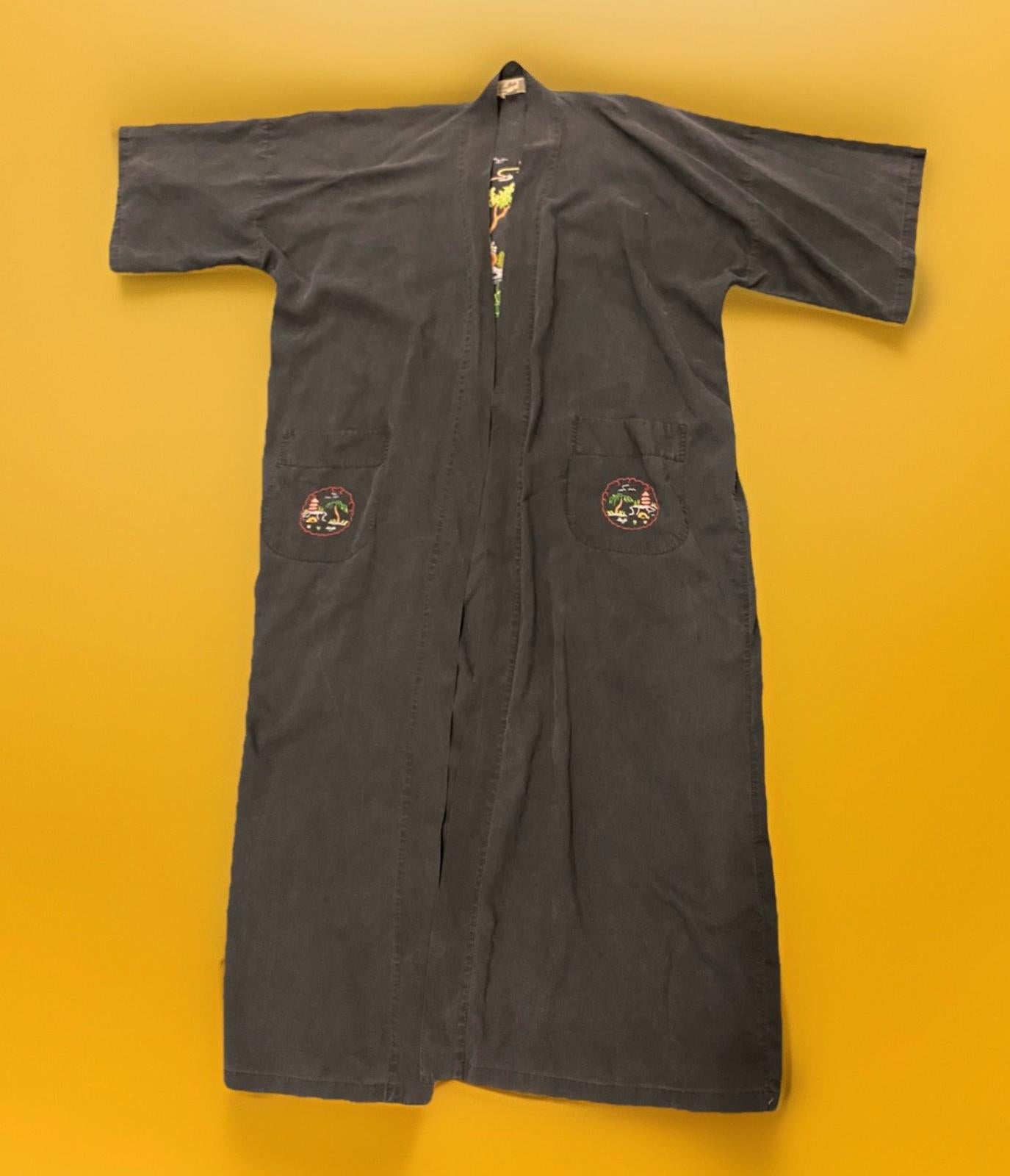 VTG Mid Century Health Shanghai Double Sided Color Forest Kimono Robe Pockets XL