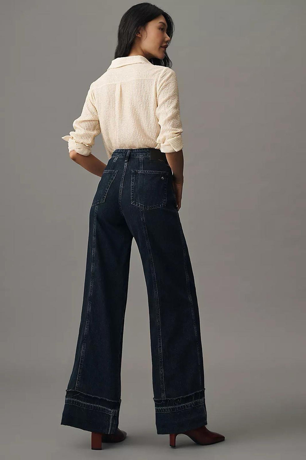 NWT Rag & Bone Women's Elenna Blue Marina High Rise Wide Leg Jeans Pants Size 32