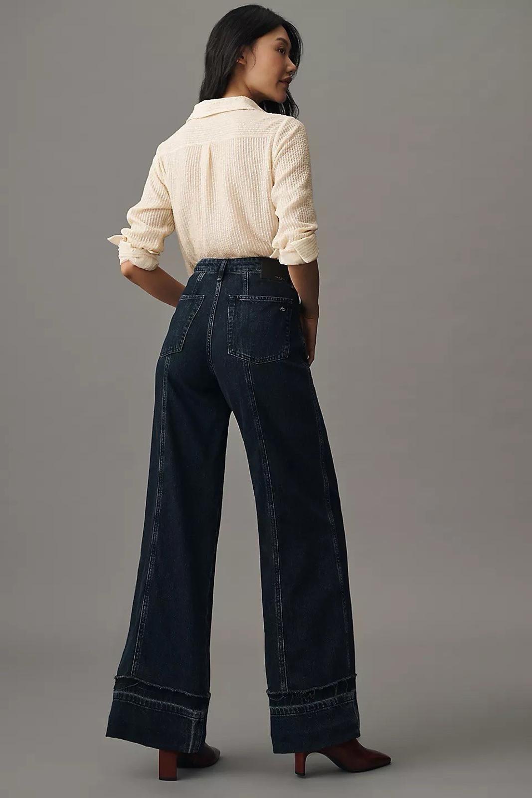 NWT Rag & Bone Women's Elenna Blue Marina High Rise Wide Leg Jeans Pants Size 32