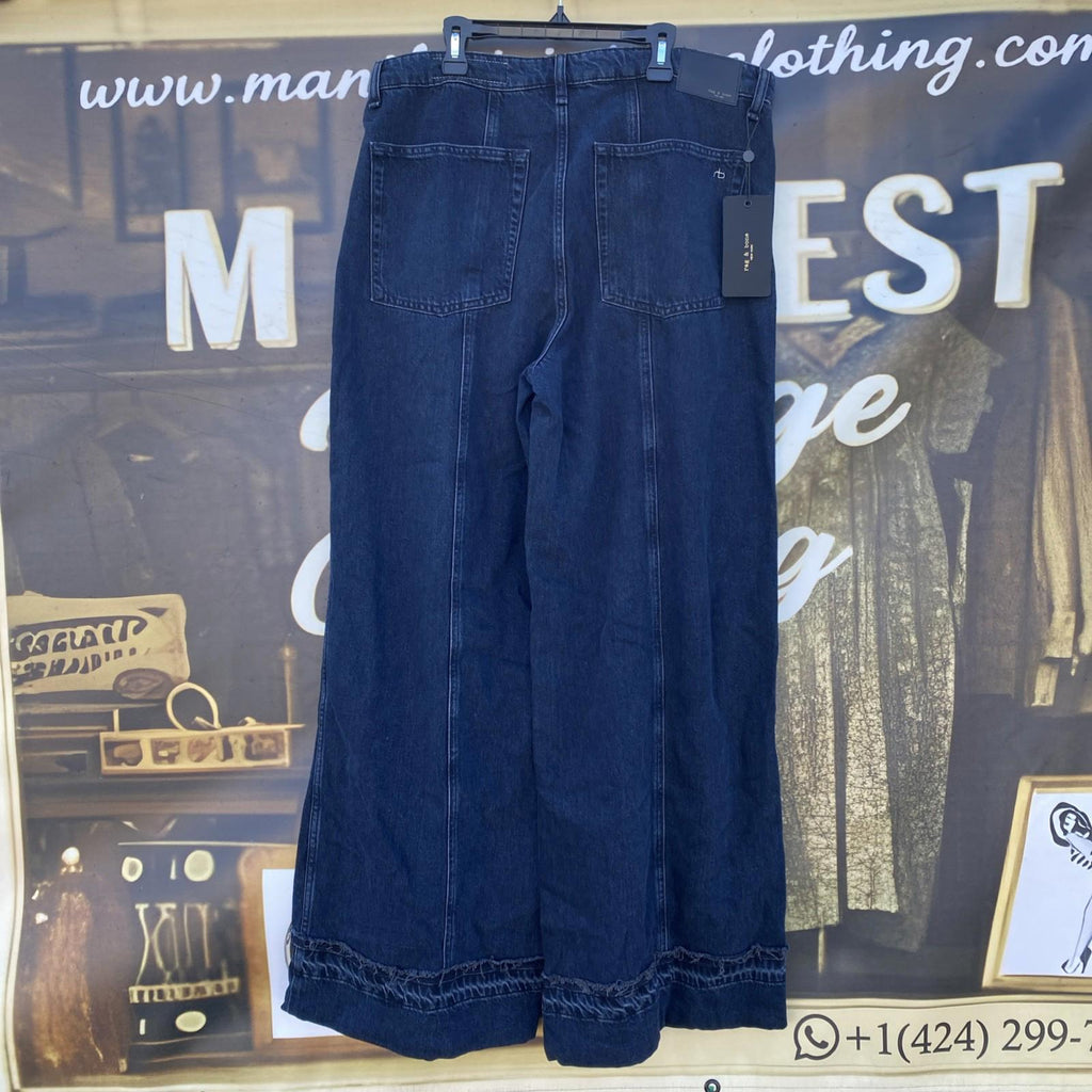 NWT Rag & Bone Women's Elenna Blue Marina High Rise Wide Leg Jeans Pants Size 32