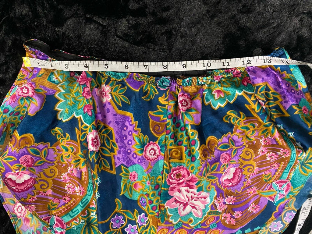 VTG California Dynasty High Cut Paisley Floral Satin Pajama Shorts Lingerie M/L