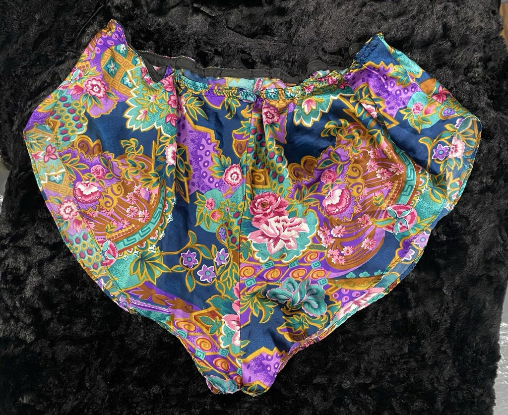 VTG California Dynasty High Cut Paisley Floral Satin Pajama Shorts Lingerie M/L