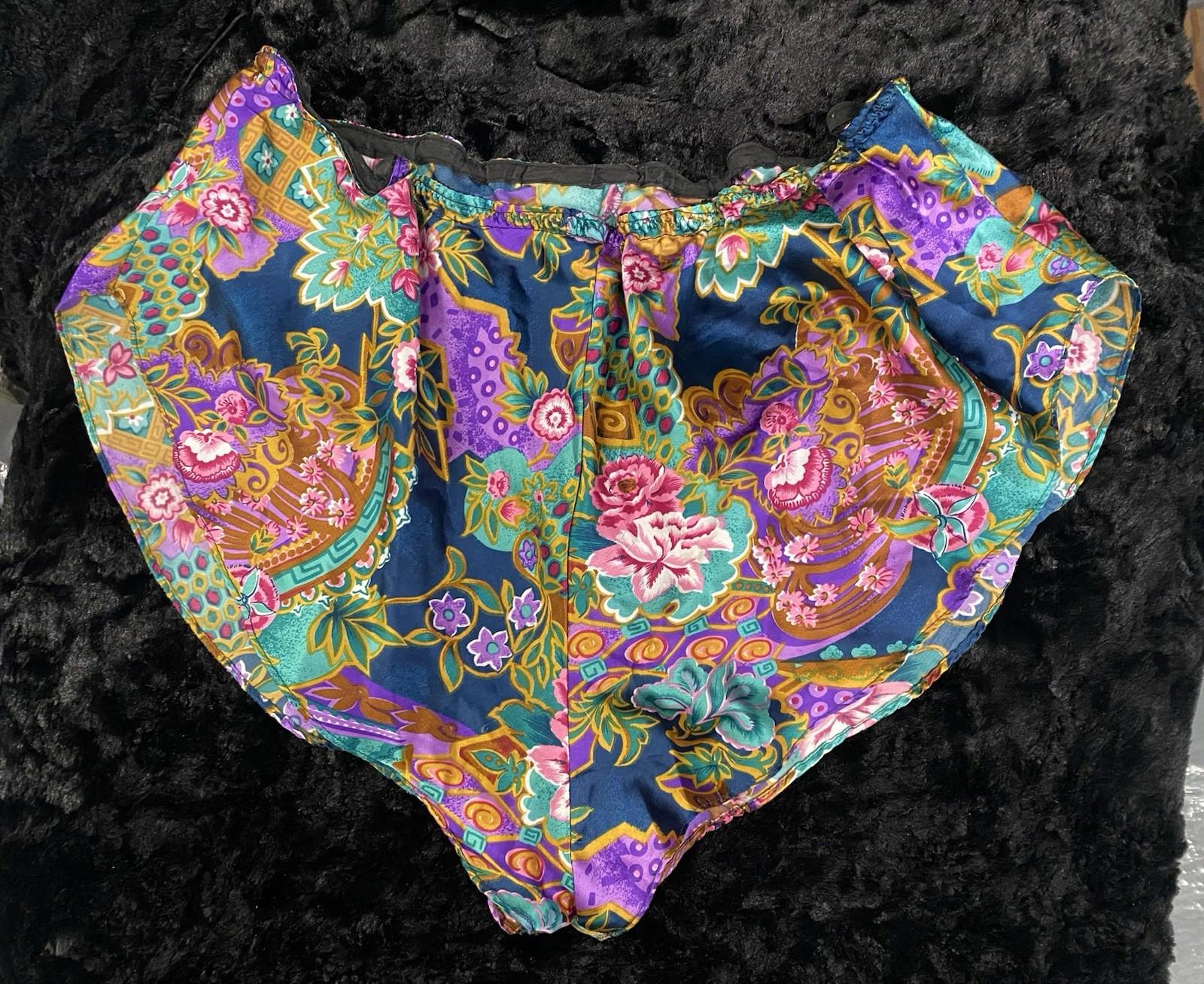VTG California Dynasty High Cut Paisley Floral Satin Pajama Shorts Lingerie M/L