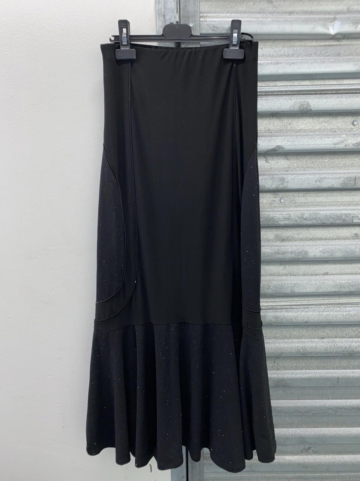 Long Black Maxi Skirt With Glitter Accents And Flared Hem Size M Stretch