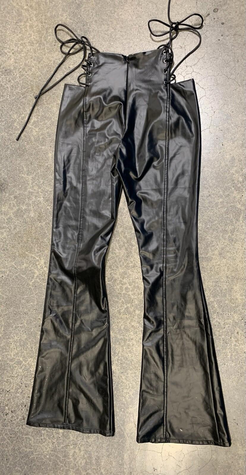 White Fox Lace Up The Sides Faux Leather Pants Size Small