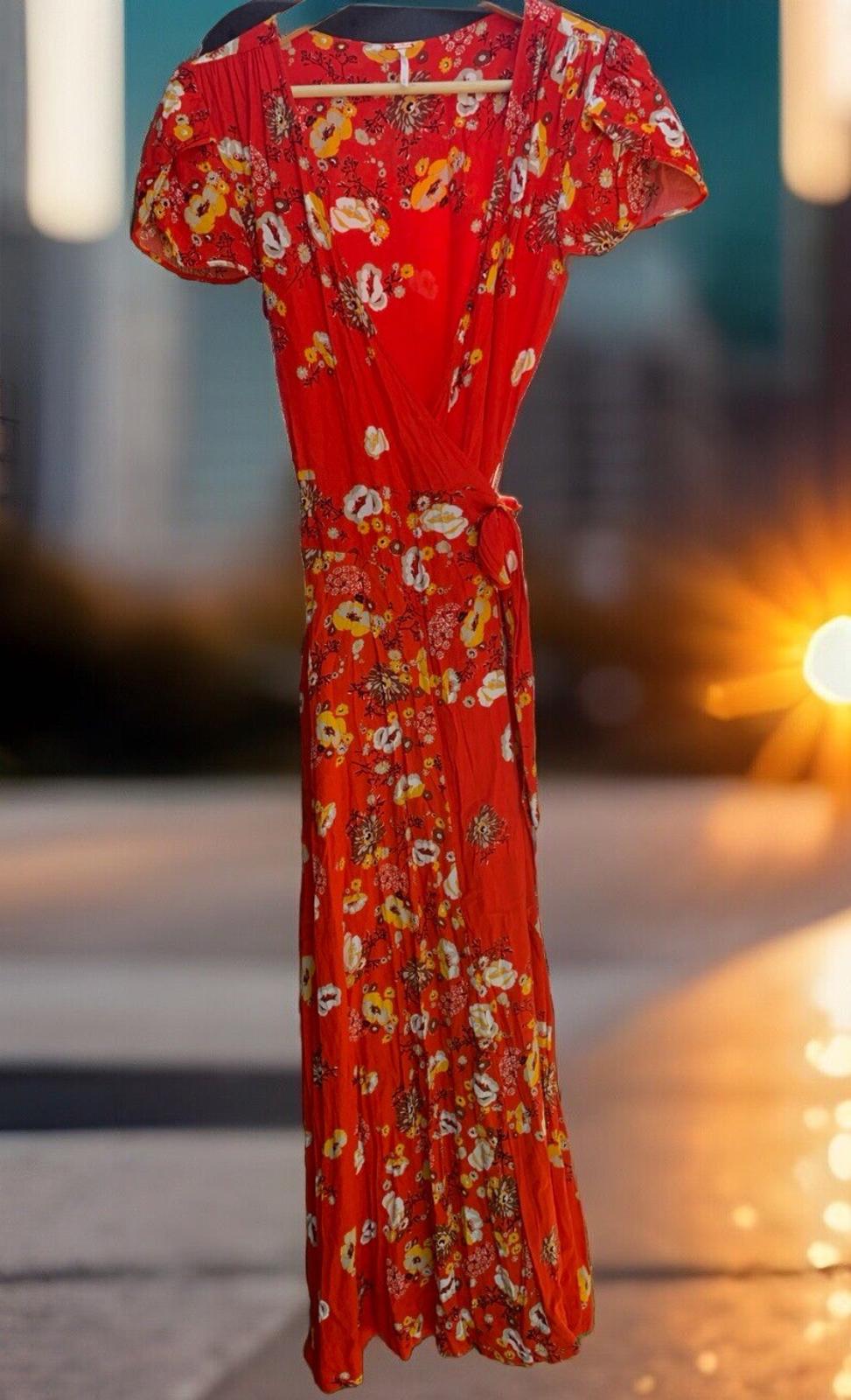 Free People Red Floral Print Wrap Dress Size Small