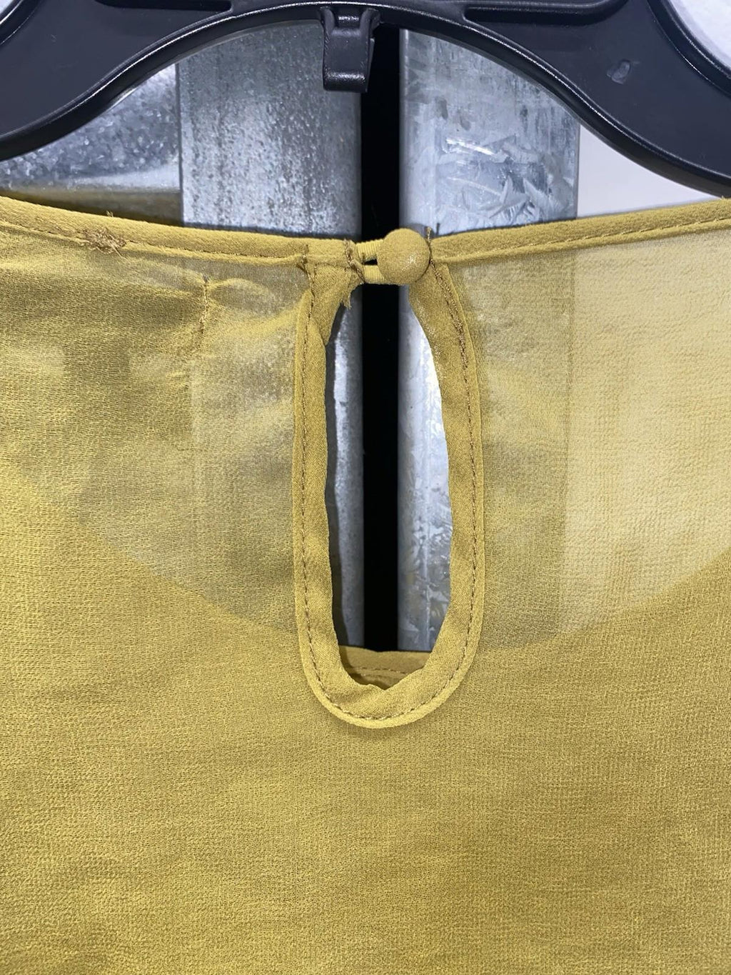 Gorgeous Mustard Yellow Sheer Kaftan Blouse Macrame Neckline Batwing Sleeve Med