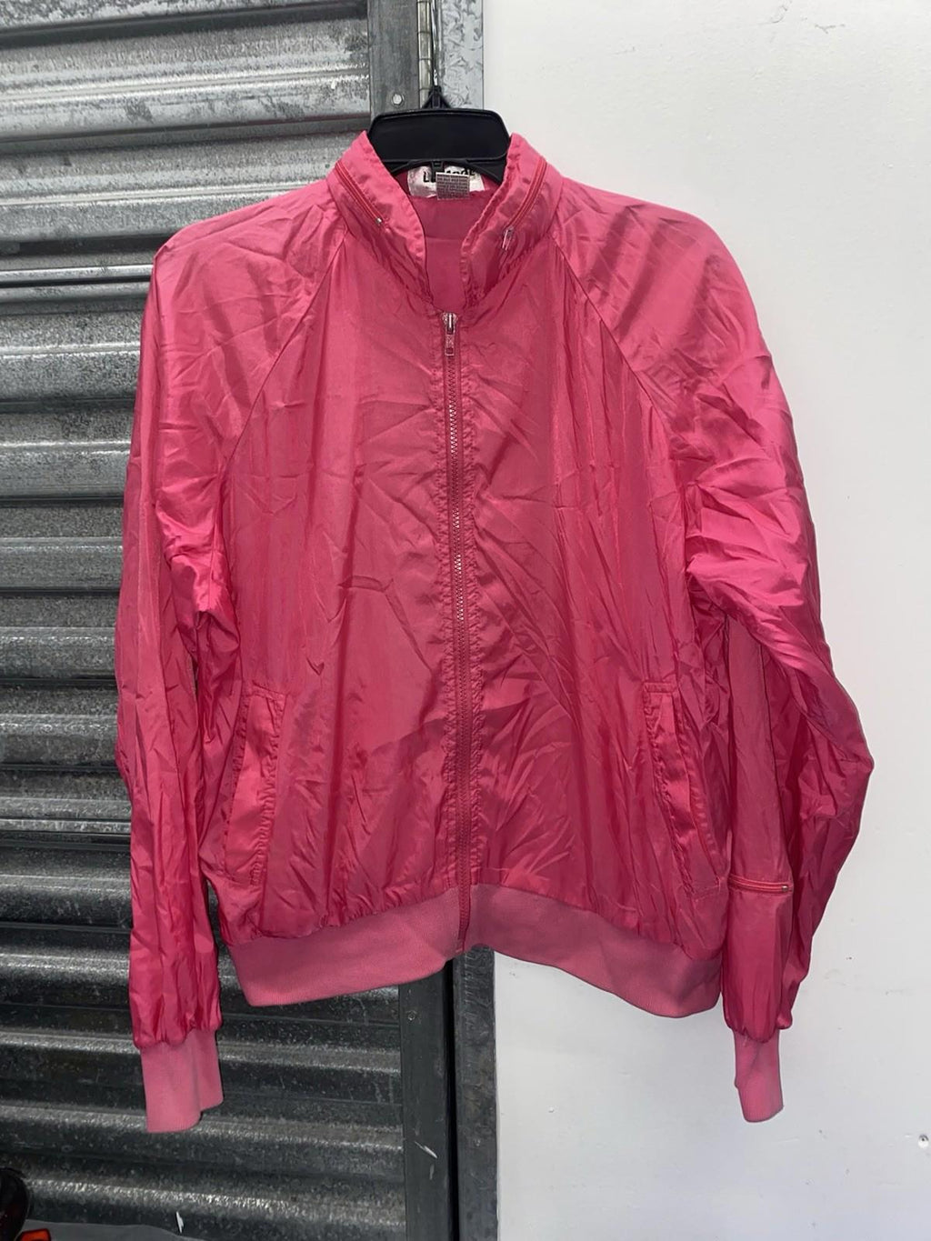 Vintage 1980s Lady La Mode Hot Pink Windbreaker Jacket Zipper Pockets Medium