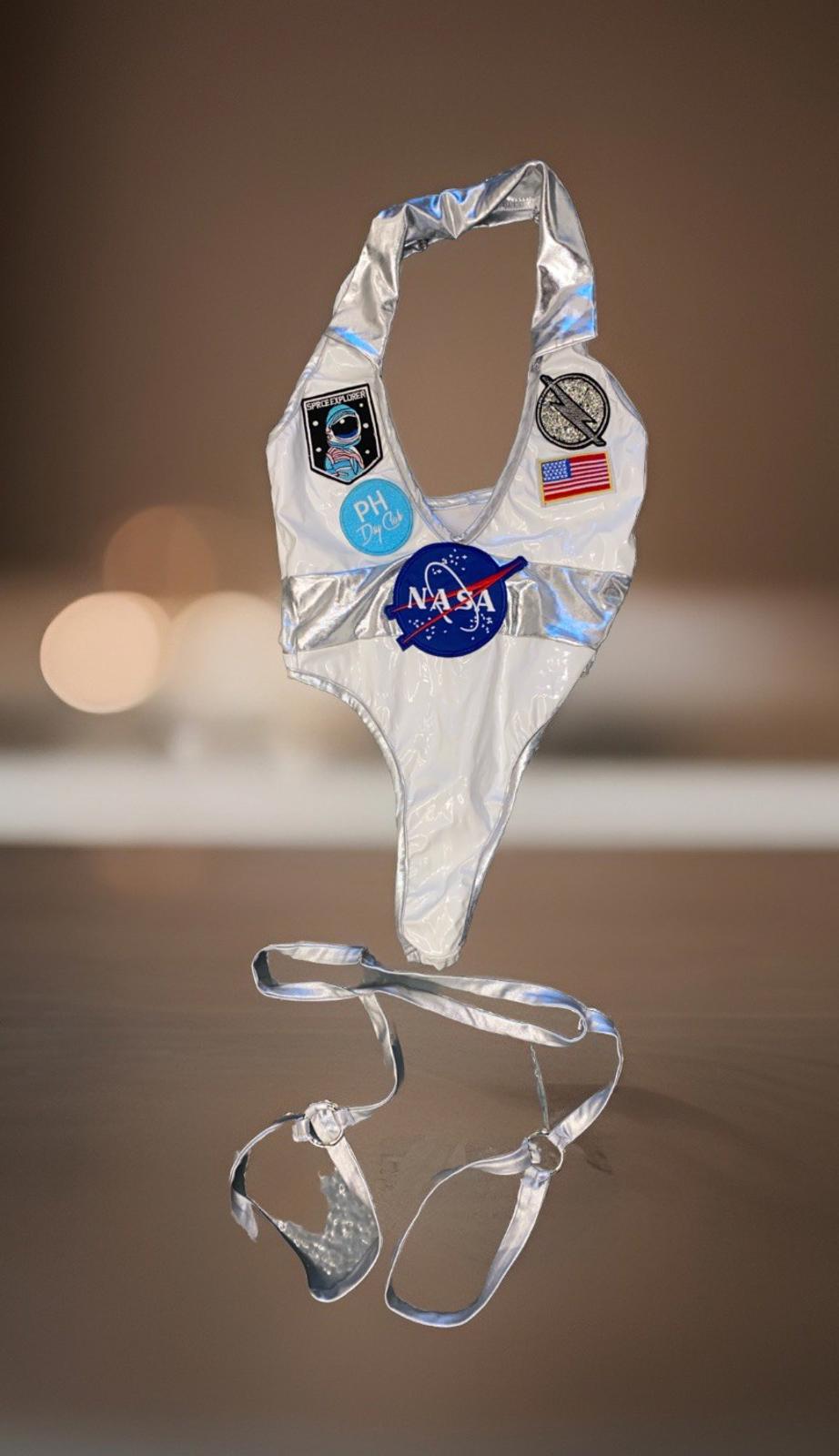 Penthouse DayClub Hollywood Sexy Astronaut Bottle Server Outfit Silver Garters S