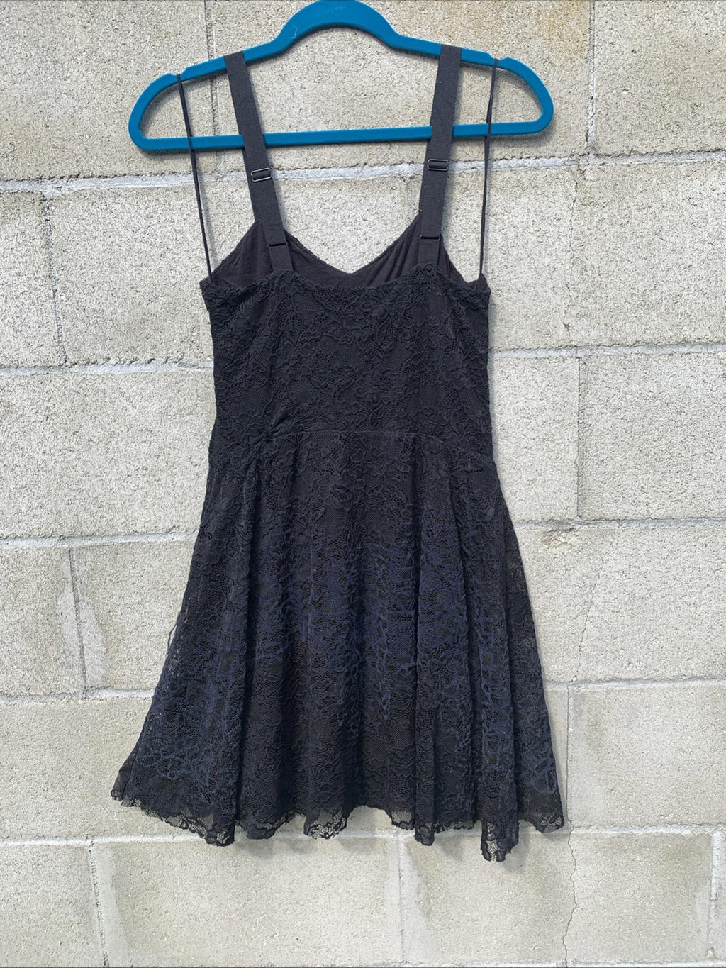 FREE PEOPLE $158 Black & Blue Lace Sweetheart Skater Dress S