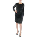 $145 Ralph Lauren Women's Black Side Ruched Solid Foil Jersey Sheath Dress Sz 16