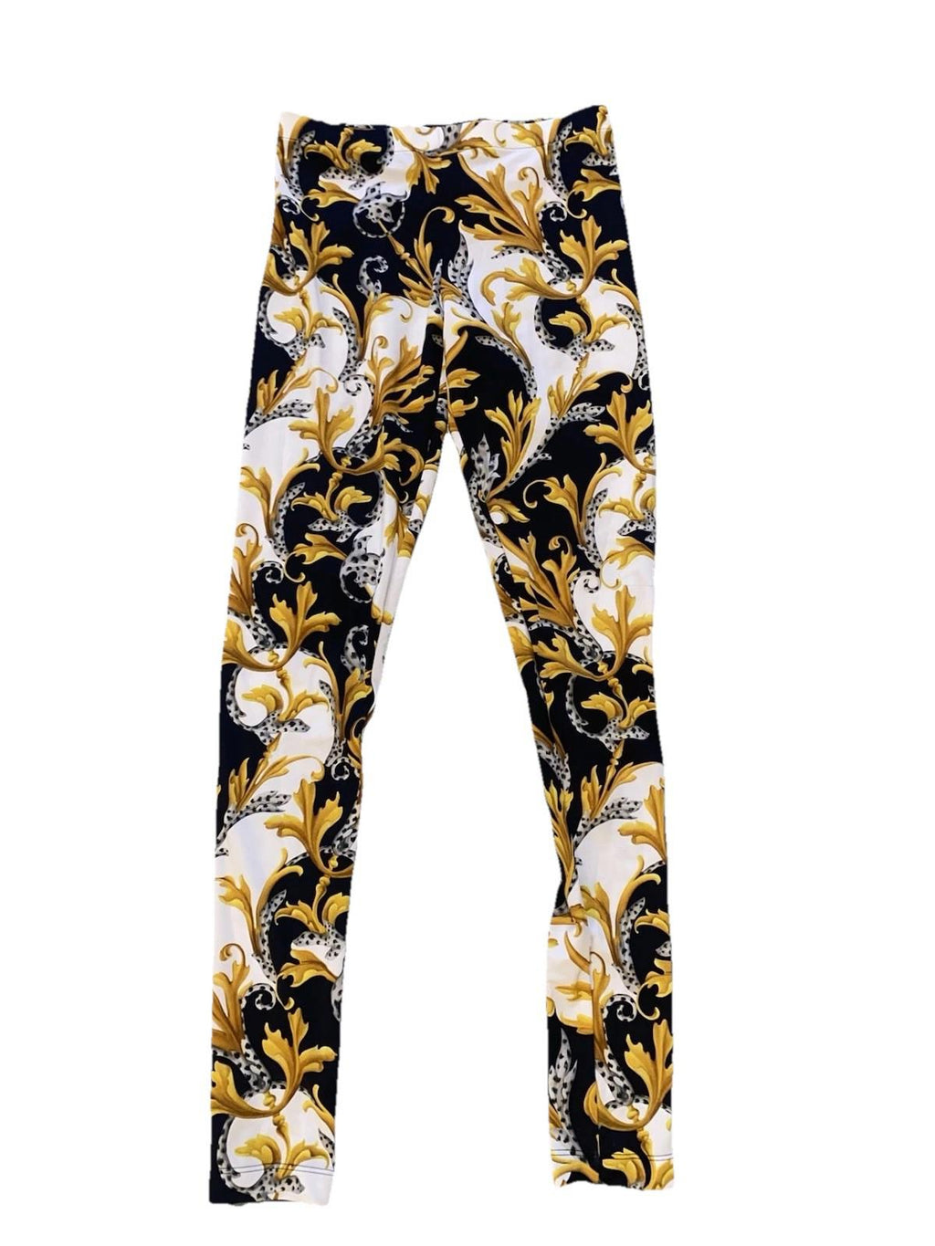 Versace Barocco Acanthus Black Gold Signature Floral Leggings Size 4 Womens
