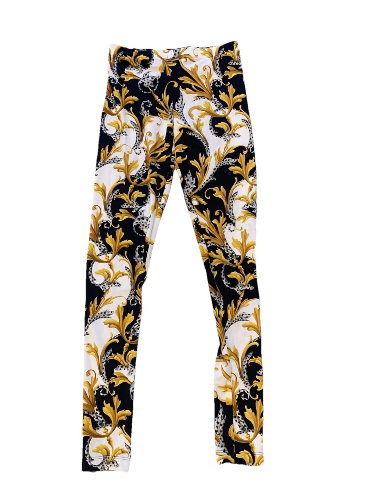 Versace Barocco Acanthus Black Gold Signature Floral Leggings Size 4 Womens