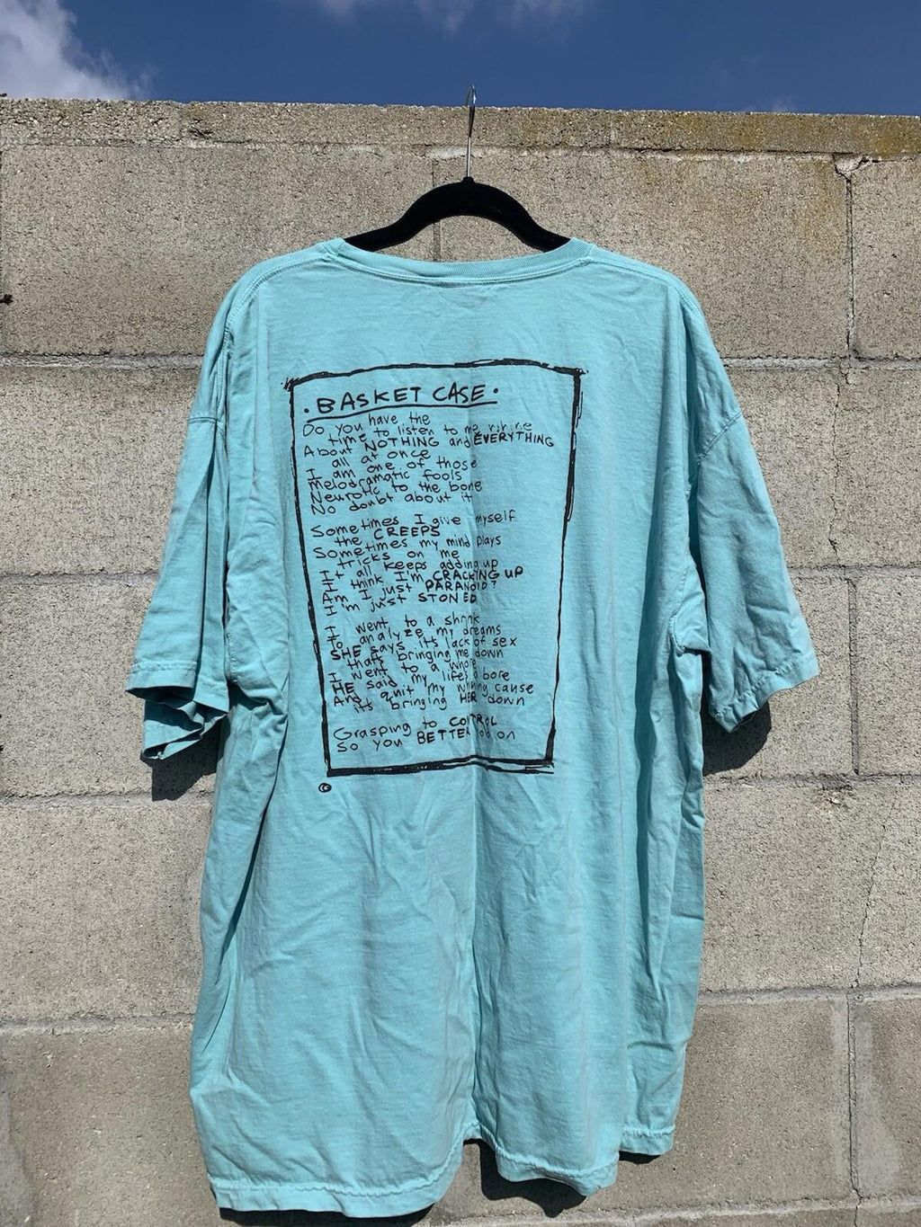 Green Day Basket Case Song Lyrics Blue T Shirt 3XL
