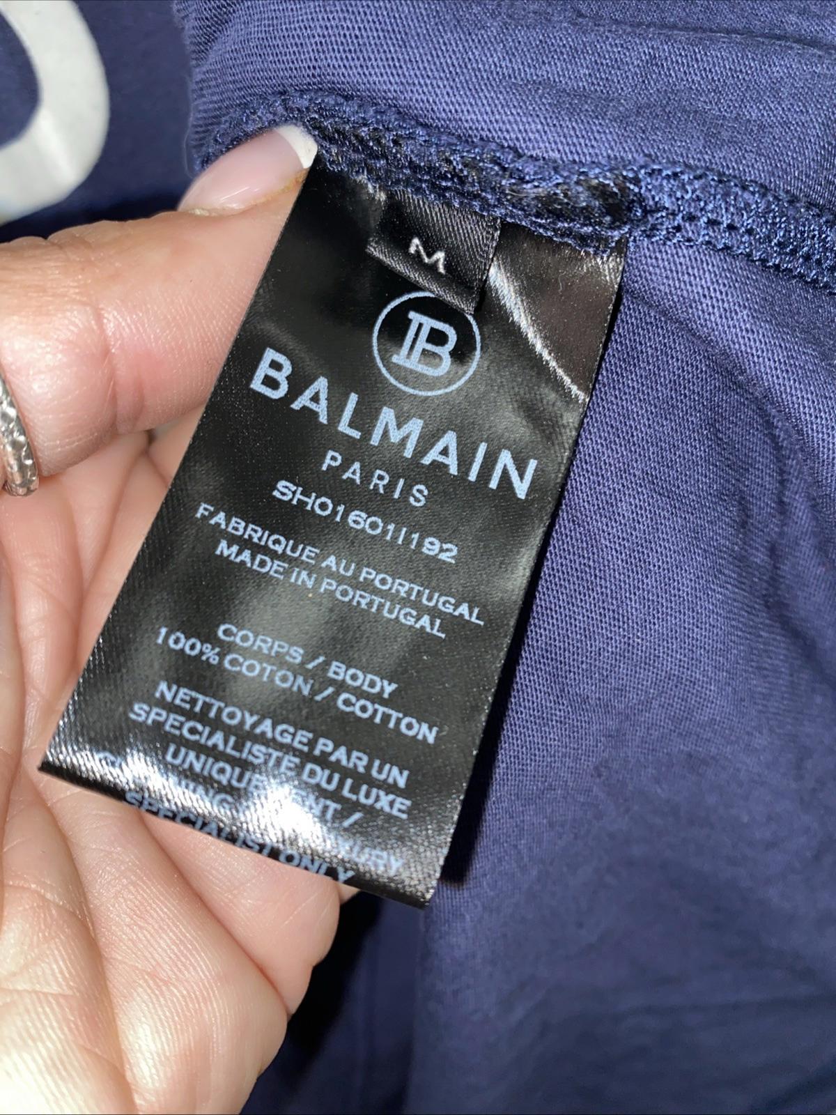 Balmain Paris Womens Blue Logo T Shirt Size Medium