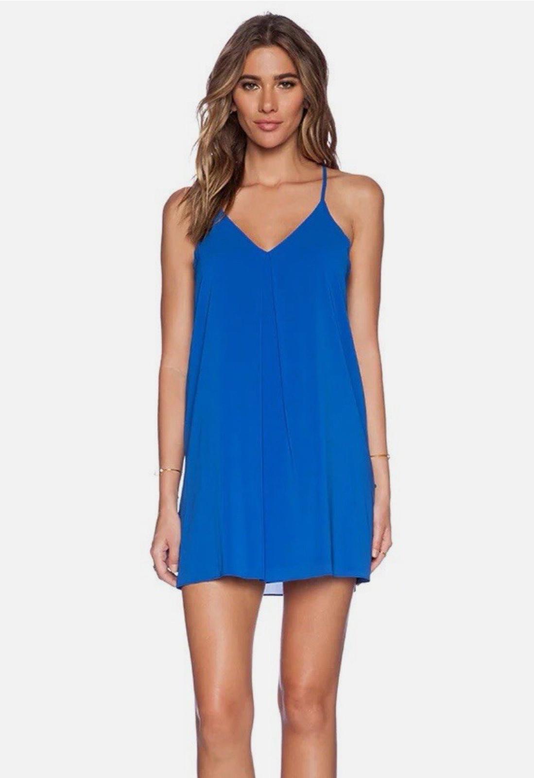 Alice + Olivia Fierra Y-Back Silk Slip Tank Dress Blue M