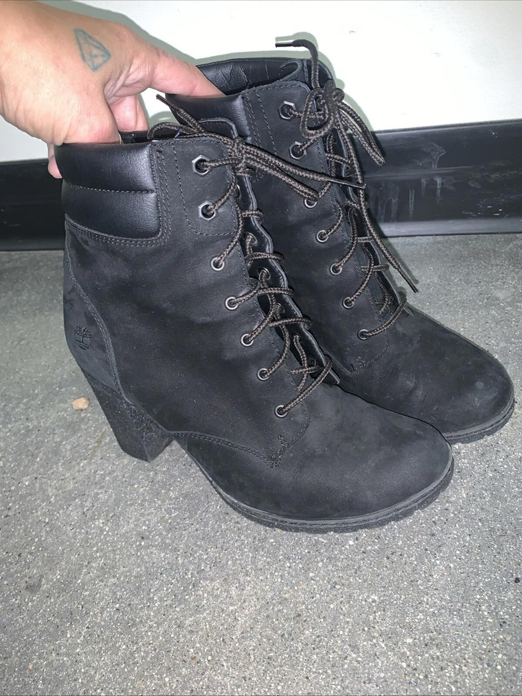 Timberland Tillston Ankle Boots High Heel Black Suede Womens 8.5