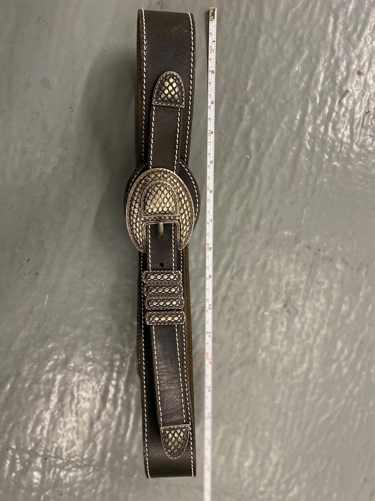 Vintage Black Leather Western Mens Belt Snake Texture Buckle Made In Italy M L