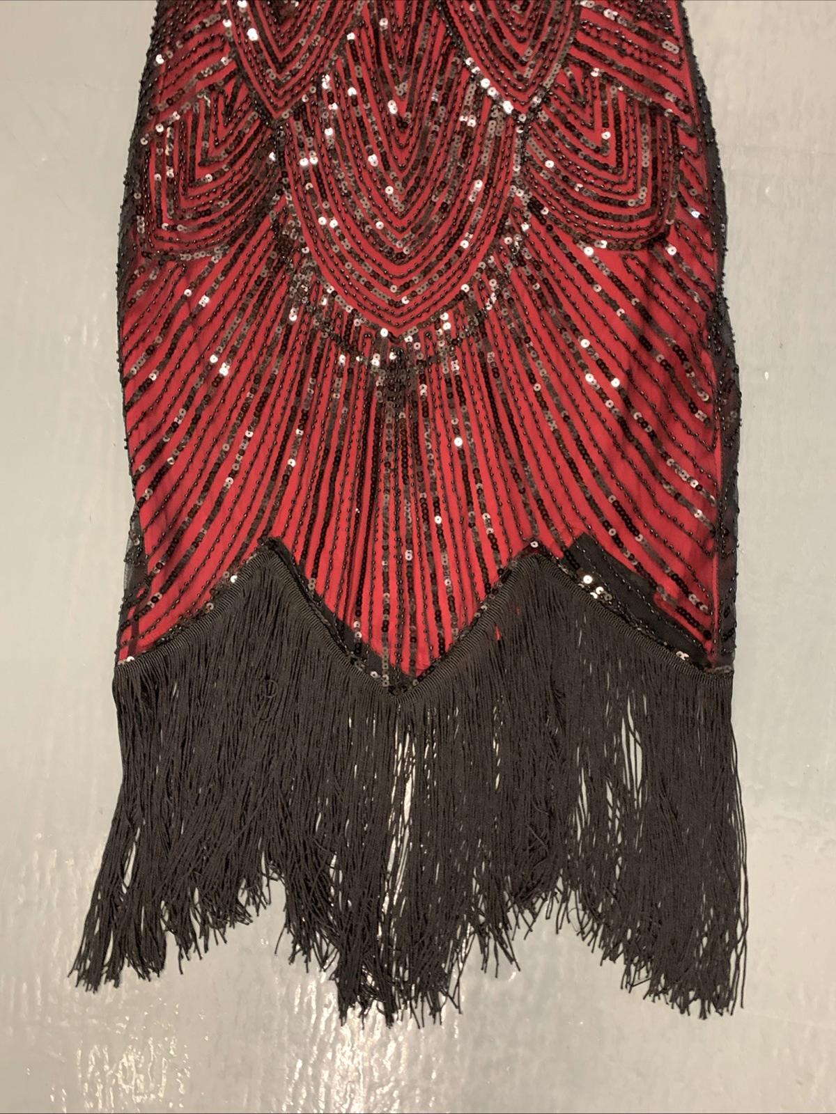 STUNNING Red & black Sequin FunDaisy Flapper Dress Size Small