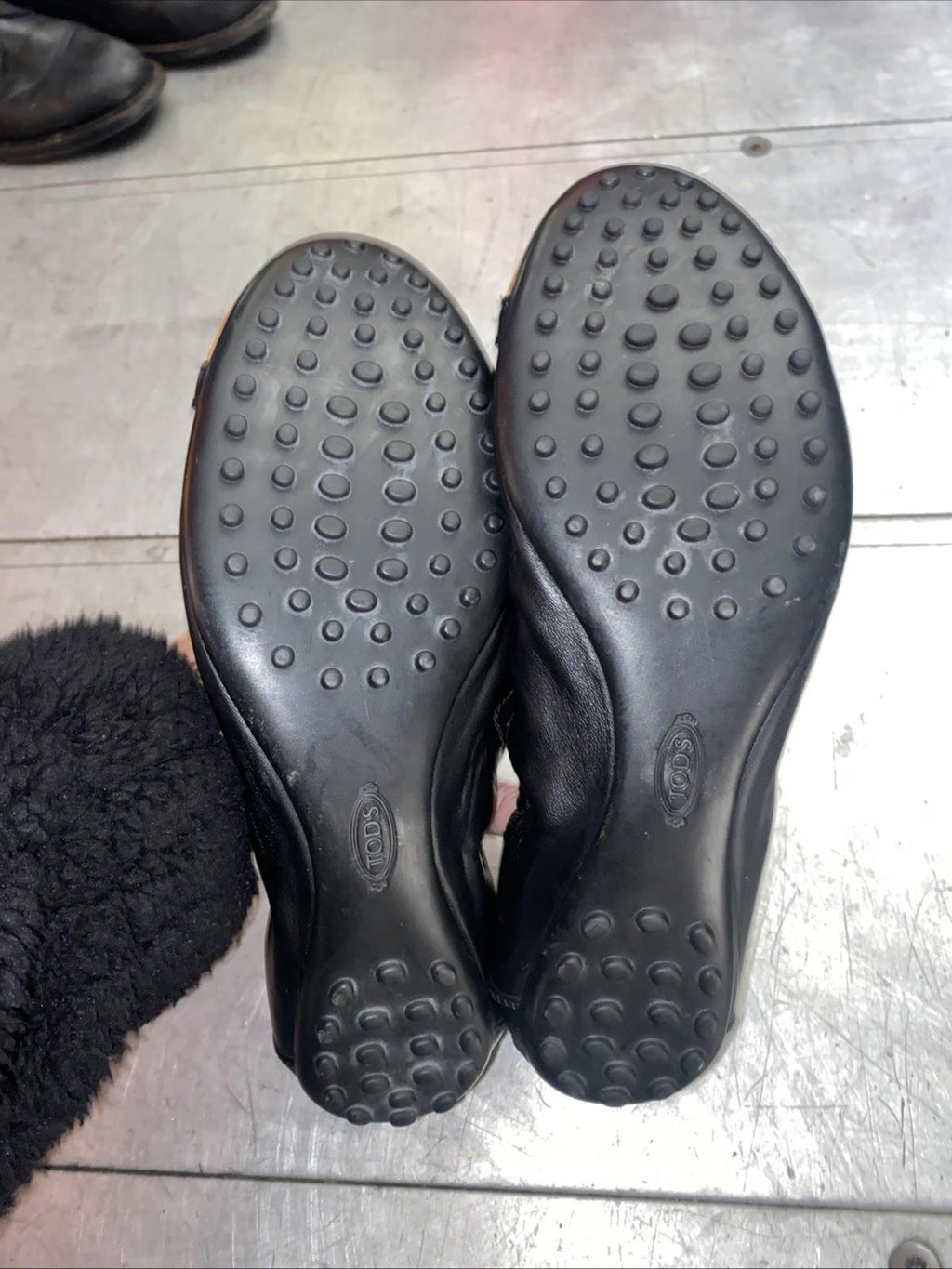 Tods Black & Tan Two Tone Patent Leather Ballet Flats Slip On Size 38.5 Womens