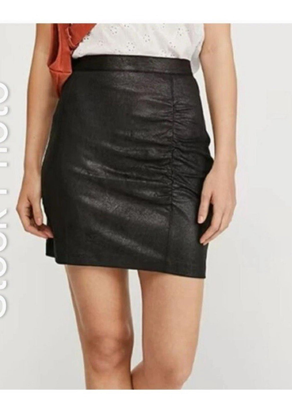 Free People Rumi Ruched Faux Leather Mini Skirt Black S