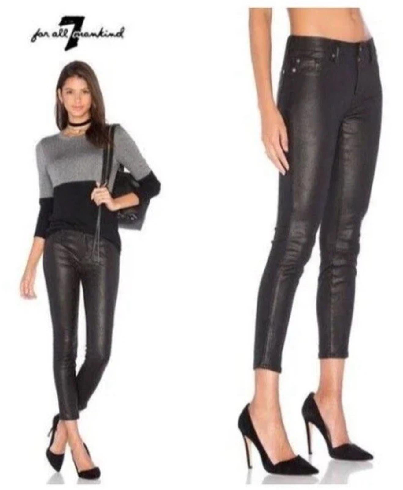 7 For All Mankind The Skinny Low Rise Distressed Faux Leather Pants W Size 23