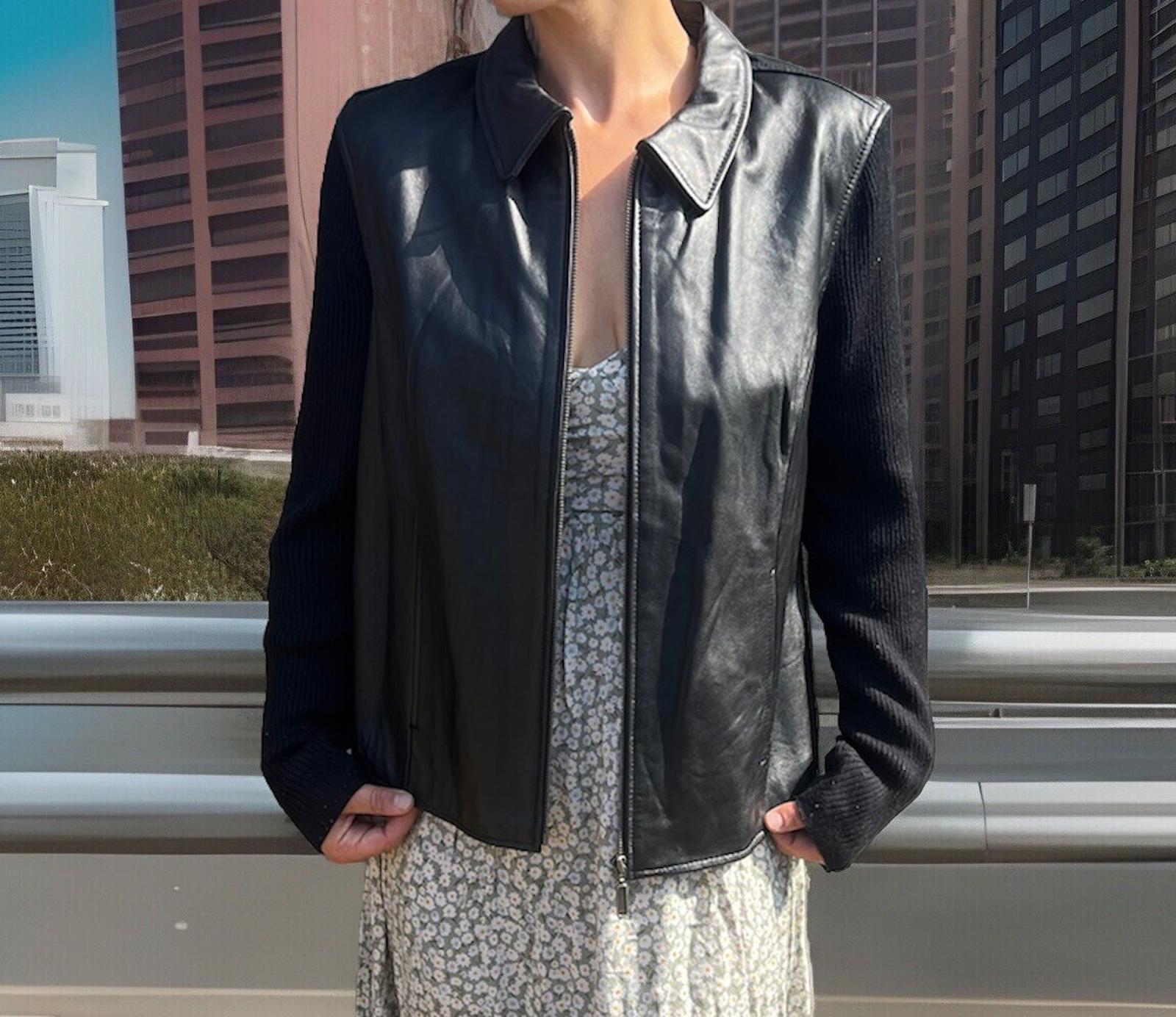 Jaclyn Smith Classic Leather Long Sleeve Black Zip Up Jacket