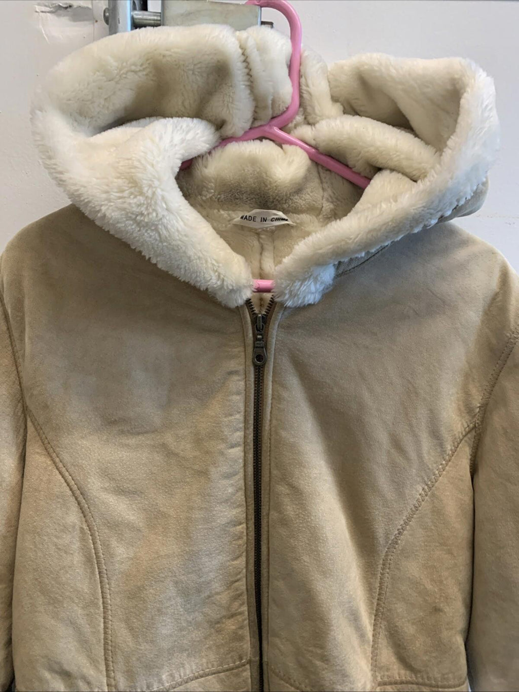 Vintage Marvin Richards Suede Leather Hooded Faux Fur Zip Up Jacket