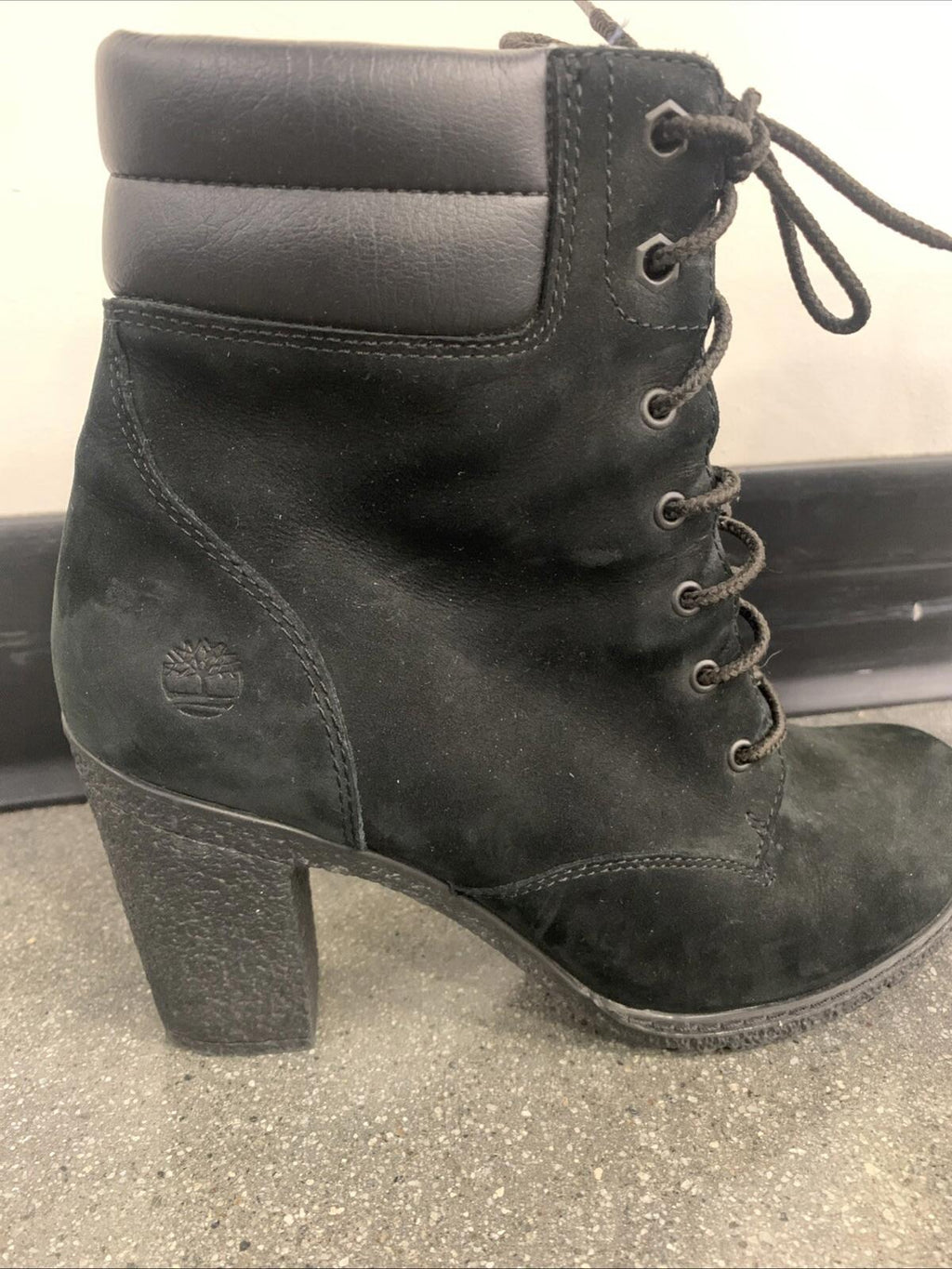 Timberland Tillston Ankle Boots High Heel Black Suede Womens 8.5