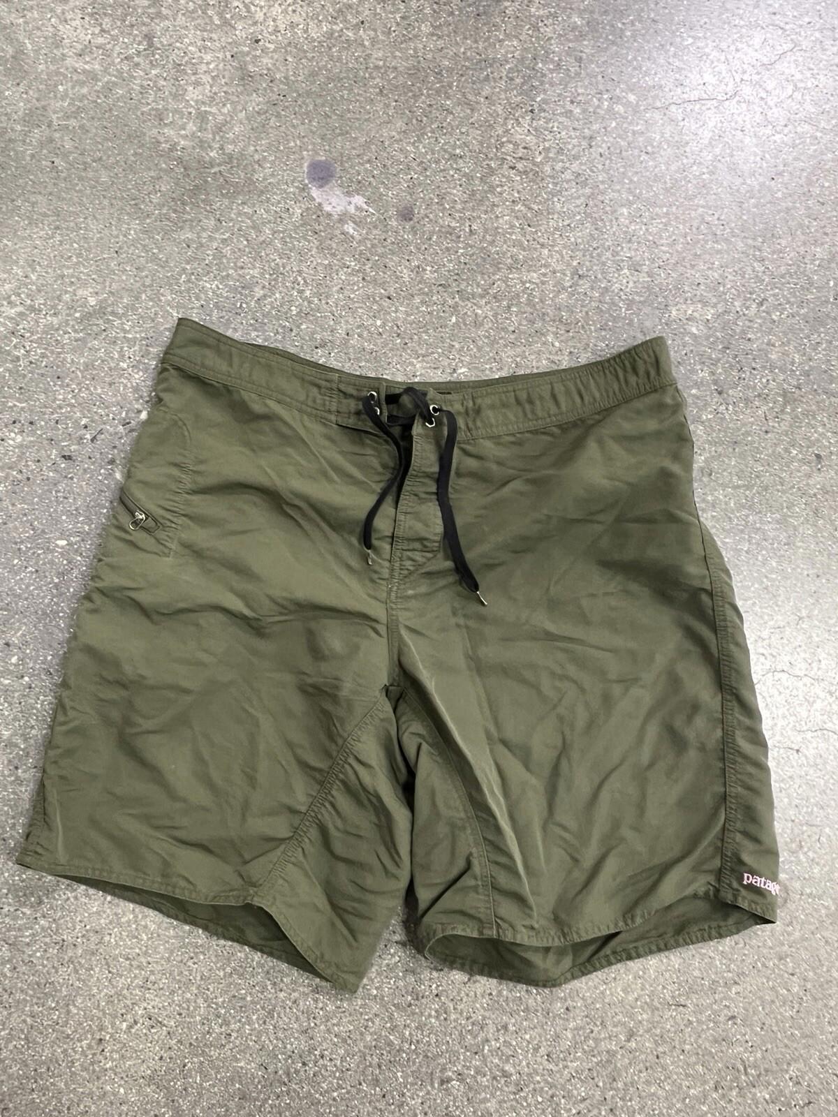 Patagonia Men Green Nylon Purple Tie Front Board Swim Trunks Shorts 38