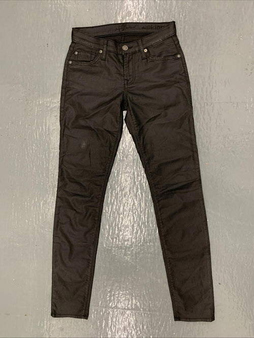 7 For All Mankind The Skinny Low Rise Distressed Faux Leather Pants W Size 23