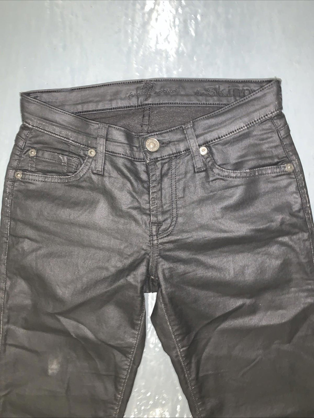 7 For All Mankind The Skinny Low Rise Distressed Faux Leather Pants W Size 23