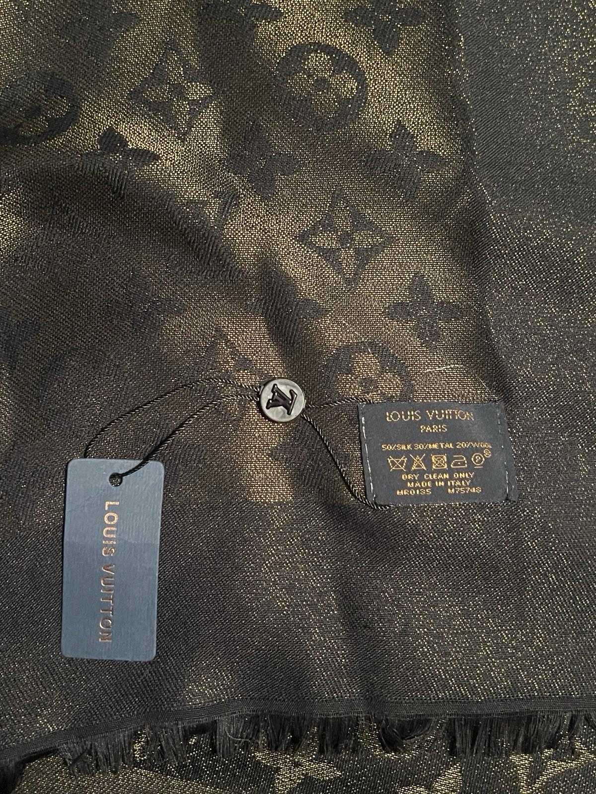 LOUIS VUITTON LV Scarf  Silk Metal Wool black Gold